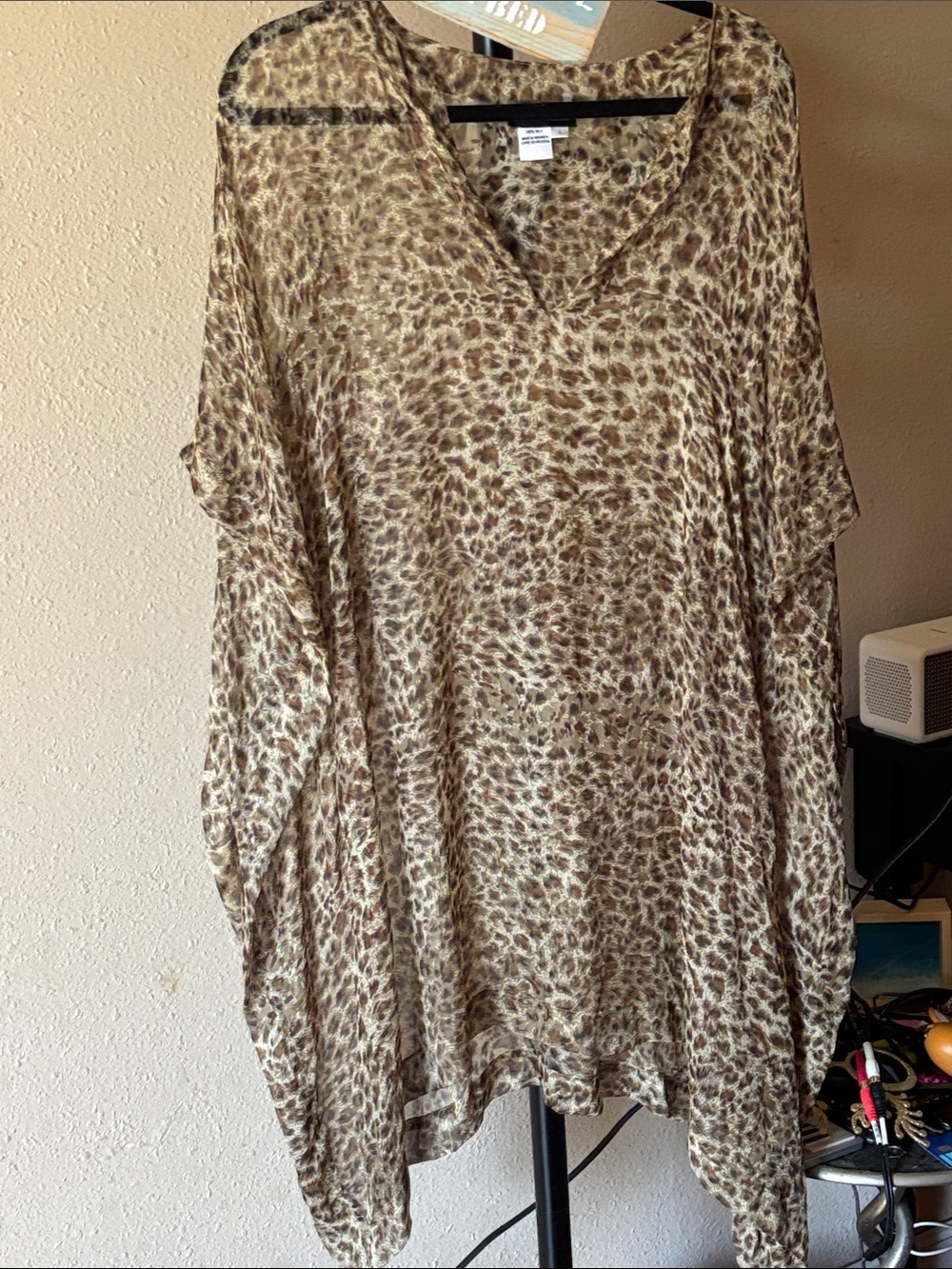 Leopard Print V-Neck SILK Swim Coverup - Brown